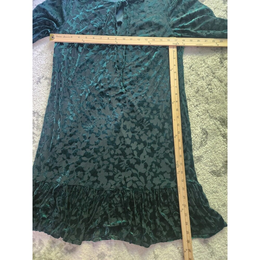 HARPER ROSE Velvet Burnout Straight Dress With Ruffle Hem Green Dress Size 10 - Picture 4 of 11